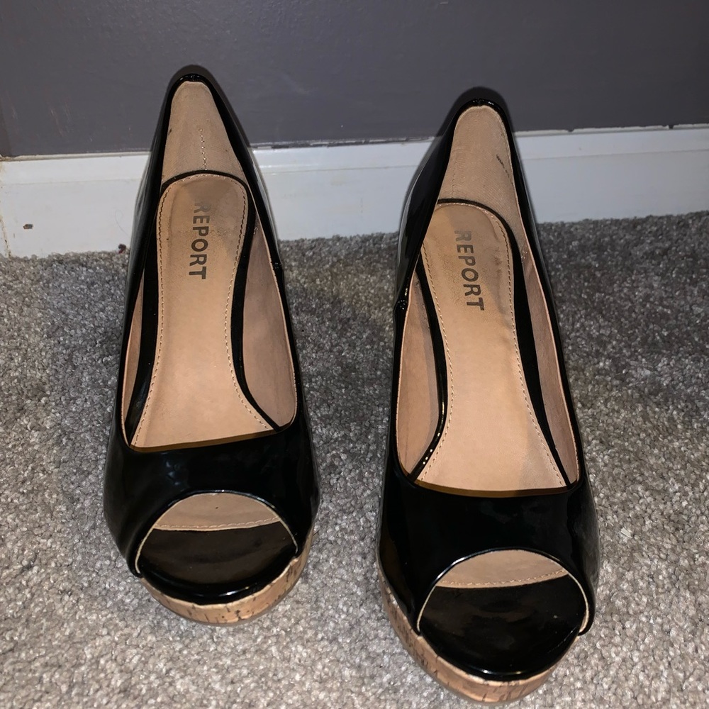 Black open toe with cork heel